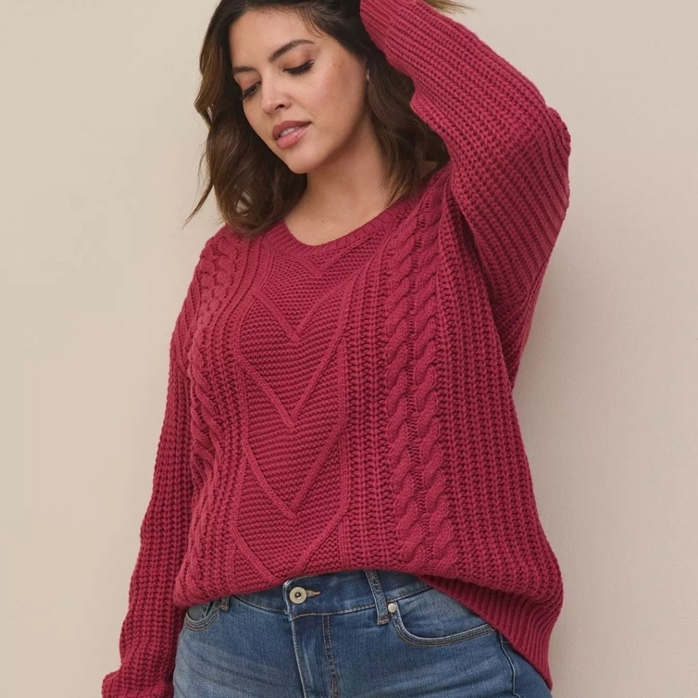 Torrid NWT Plus Size Preppy size XXL Cable Knit Sweater Dark Pink